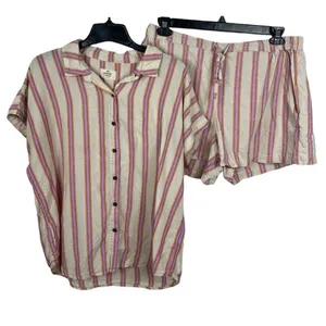 Marine Layer XL Striped Button Front Shirt Shorts Pajama Set Linen Tencel READ thumbnail 1