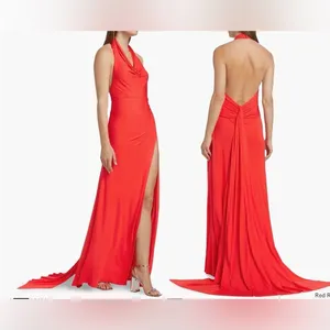 NWOT Staud Julius halter thigh slit red rose Maxi Dress sz S thumbnail 2