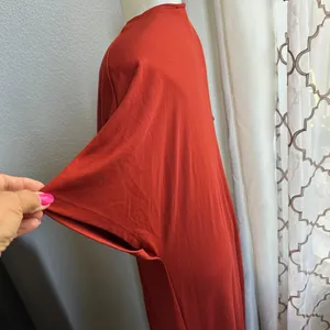 ZARA Rust Red V-Neck Maxi Dress With Pleated Front Detail & Short Sleeves thumbnail 4
