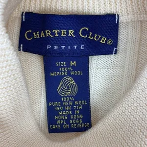 Charter Club 100% Wool Ribbed Ivory Long Sleeve Mock Turtleneck Sweater MP M thumbnail 6