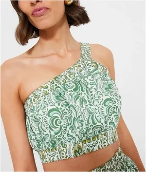 Hyacinth House Green Floral Gina Crop Top One Shoulder Tuckernuck Womens 2XS NWT thumbnail 1