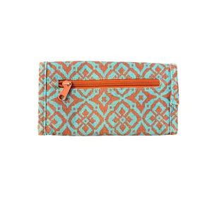 Kavu Trendy Geometric Print Wallet Blue Brown Trifold Zip Pocket ID Holder READ thumbnail 3