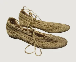 On 34th Kassiani Ballet Flats Lace Up Crochet 6.5 Gold Metallic Knit Ghillie thumbnail 1