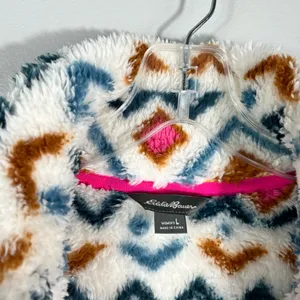 Eddie Bauer Aztec Western Printed Sherpa Teddy Quarter Zip Pullover Sweatshirt L thumbnail 2