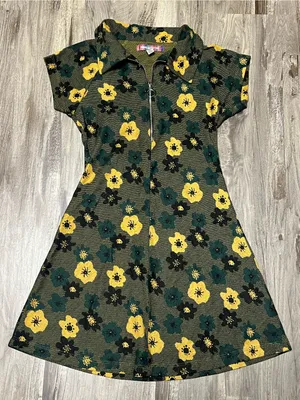 Urban Outfitters Arlo Green Yellow Floral Zip Up Mod Knit Mini Dress Size S thumbnail 1