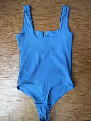 Abercrombie Soft A&F Blue Ribbed Hook & Eye Bodysuit M thumbnail 3