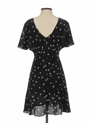 NWOT Pam & Gela Black & White Star Print Washed 100% Silk Flutter Sleeve Dress 6 thumbnail 6