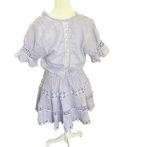 Peixoto Ora Lavender Eyelet Lace Cotton Mini Dress Flutter Sleeve Boho Resort S thumbnail 7