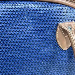 Vintage Liz Claiborne Blue textured handBag leather trim 80’s tote thumbnail 14