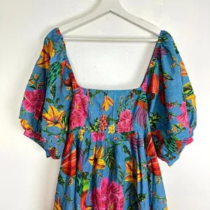 FARM RIO Toucans Garden Midi Dress in Blue Size Small thumbnail 4