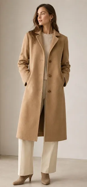 Abercrombie The A&F Dad Coat Camel Wool Blend Long Overcoat Quiet Luxury Size S thumbnail 1