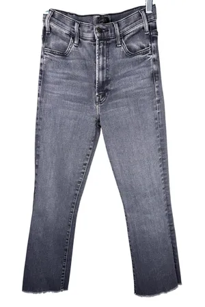 Mother Hustler Ankle Fray Gray Wash High Rise Crop Jeans Made in USA‎ thumbnail 1
