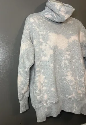 Aerie Sweatshirt Womens XS Gray Bleach Tie Dye Cowl Neck Fleece Pullover Lounge thumbnail 2
