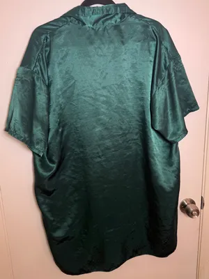 Victoria's Secret Emerald Green Satin Night Gown Shirt with Front Pocket Large thumbnail 6