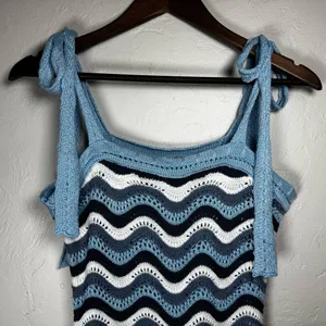 FCT With Love *FLAWED*‎ Crochet Blue and White Wave Mini Dress Size Large thumbnail 5