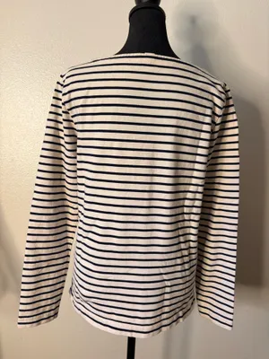 J.Crew blouse boat neck navy blue and cream color thumbnail 3