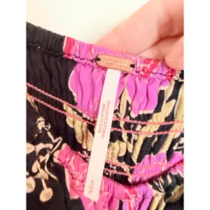 Free People Jumpsuit Womens Small Black Floral‎ Smocked Wide Leg Ruffle Strap thumbnail 4