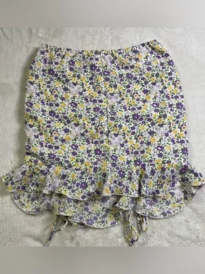 NWT HYFVE Lilac Floral Ruched Mini Skirt with Ruffles size M thumbnail 3