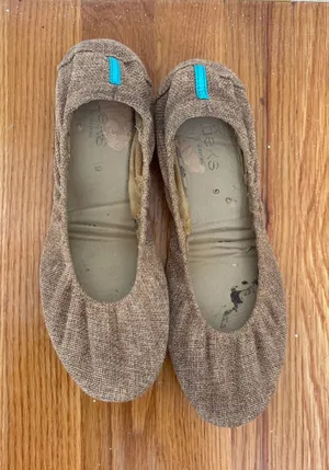 Tieks by Gavrieli Tan Burlap Ballet Flats Teal Split Sole Foldable Shoes Size 9‎ thumbnail 1