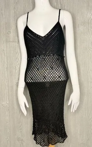 Black lace sheer widow dolls kill sleeveless short dress m/l witchy gothic knit thumbnail 6