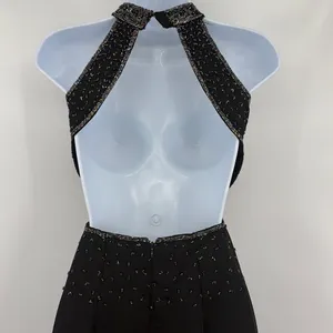 Y2K Beaded Halter Prom Dress Sz 0 Open Back Glam Vampy Gala Formal Full Length thumbnail 8