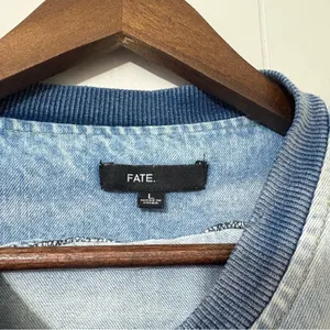 Fate Denim Bomber Jacket Womens L Light Wash Oversized Distressed Casual thumbnail 4