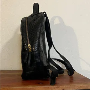 Tory Burch Croc Embossed Black Leather Mini Backpack Purse Gold Logo Casual Luxe thumbnail 9