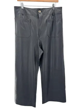 Maeve‎ The Colette Faux Leather Wide Leg Crop Pants Black 32 High Rise Modern thumbnail 1