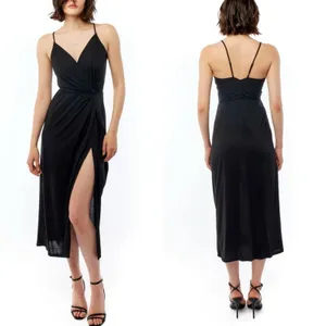 LBLC The Label Revolve Kelcie Midi Gathered Twist Front‎ Dress Slit Black NWT S thumbnail 2