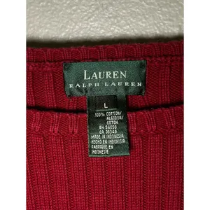 Ralph Lauren Vintage Red 100% Cotton Ribbed Knit Pullover Sweater Women Sz Large thumbnail 8