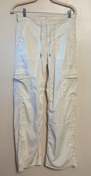 American Eagle Womens Pants Baggy Wide Leg Cargo Lyocell Pockets Stretch Cream 2 thumbnail 1