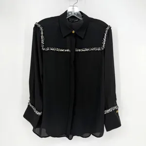 Zara Blouse Womens S Black Tweed Boucle Minimalist Workwear Classic Luxury Chic thumbnail 4