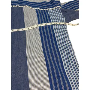 NIC+ZOE Linen Blend Striped Tunic Top Mini Dress Large Blue White Pom Trim thumbnail 6