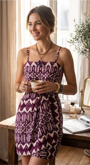 Anthropologie x Yoana Baraschi 𖣨 Tribal Print Faux Wrap Dress 𖣨 Pink Red 𖣨 8 thumbnail 1