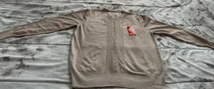 NWT Beige Pearl Beading V-neck Ribbed Detailing Cottagecore Sweater, size M thumbnail 6