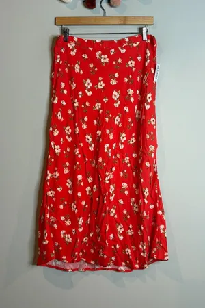 NWT Old Navy red floral midi skirt thumbnail 1