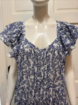 Isabel Marant Étoile Godrana Flutter-Sleeve Blue Floral Ruffle-Sleeve Dress S 44 thumbnail 4