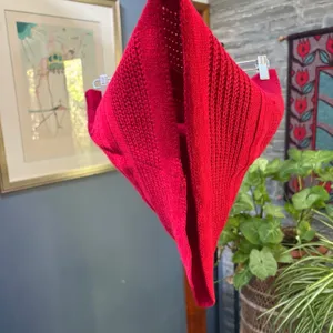 Unisex Red Cotton Knit Infinity Scarf, Tunnel Neck thumbnail 2