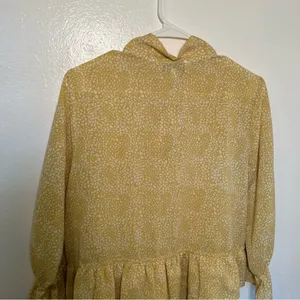 Pinch Womens Size Large Ruffle Dress Yellow White Geometric Dot Pattern Neck Tie thumbnail 10