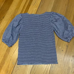 Nation LTD Womens Navy White Striped Pima Cotton Puff Sleeve Square Neck‎ Top S thumbnail 4