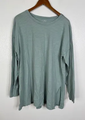 Natural Life Womens Sage Green 100% Cotton Slub Knit Long Sleeve Top Large thumbnail 1
