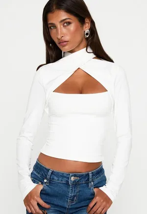 Princess Polly White Long Sleeve Top thumbnail 1