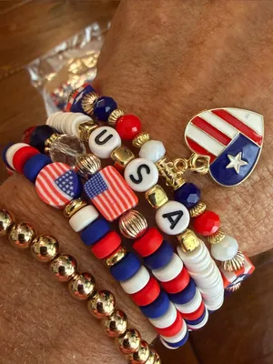 🇺🇸🇺🇸🇺🇸BOGOHO🇺🇸🇺🇸🇺🇸Fashion Jewelry Red White Blue Patriotic Beaded Bracelet Set thumbnail 4