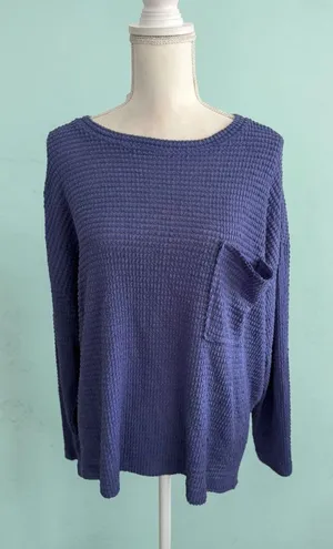 ZENANA Blue Waffle Knit Long Sleeve Size L/XL thumbnail 1