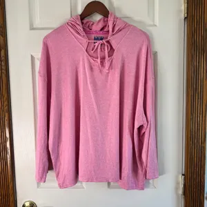 MUK LUKS Hoodie Pullover Top Keyhole Drawstring Pink Comfy Athleisure‎ 2X thumbnail 7