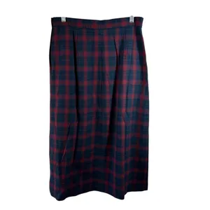 Vintage JH Collectibles Red Green Plaid Wool Midi Skirt Pleated Classic Size 14 thumbnail 3