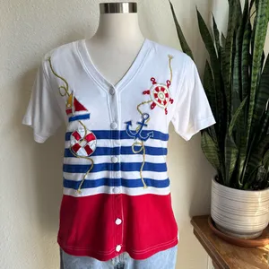 Vintage Nautical Knit Tee‎ Patriotic Sailor Shirt small thumbnail 9