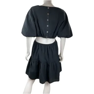 Madewell Seersucker Back Cutout Summer Dress Button Back Puff Sleeve Black‎ L thumbnail 13