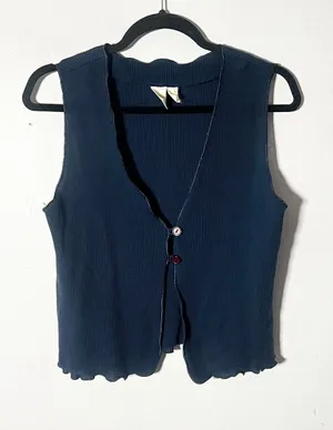 Vintage Victoria's Secret Top XS Blue Waffle Knit Vest y2k 2000s thumbnail 1