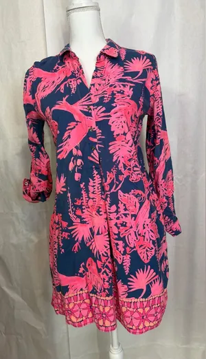 Lilly Pulitzer Navy Tunic Dress with Hot Pink Tropical Print thumbnail 1